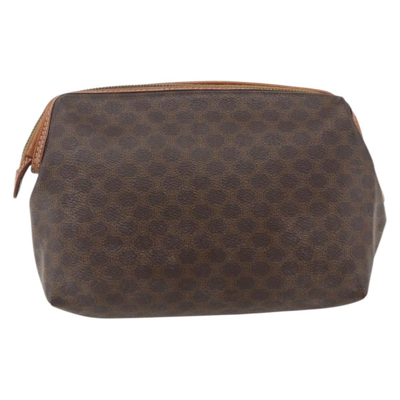 CELINE Macadam Canvas Pouch PVC Leather Brown Gold Auth 170434