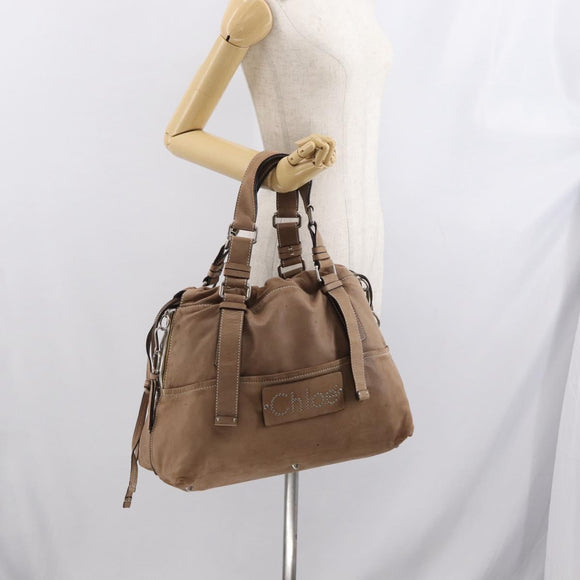 Chloe Hand Bag Leather Beige Silver Auth 170443