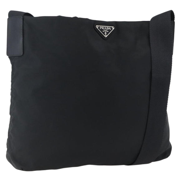 PRADA Shoulder Bag Nylon Black Silver Auth 170446