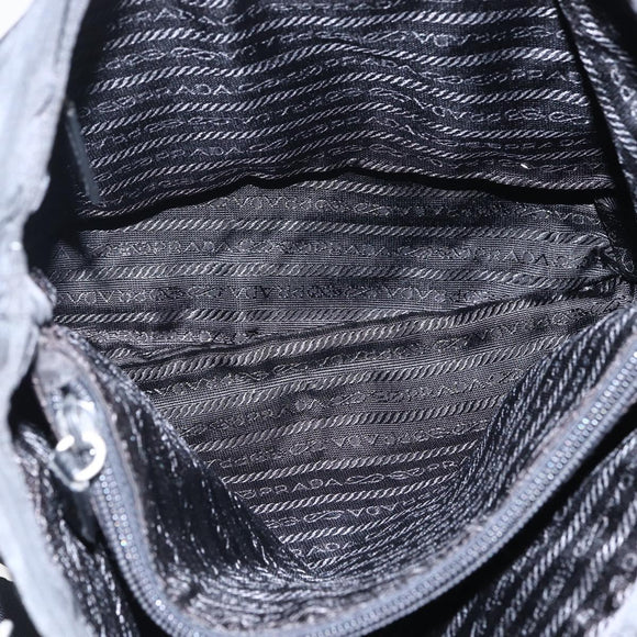 PRADA Shoulder Bag Nylon Black Silver Auth 170446