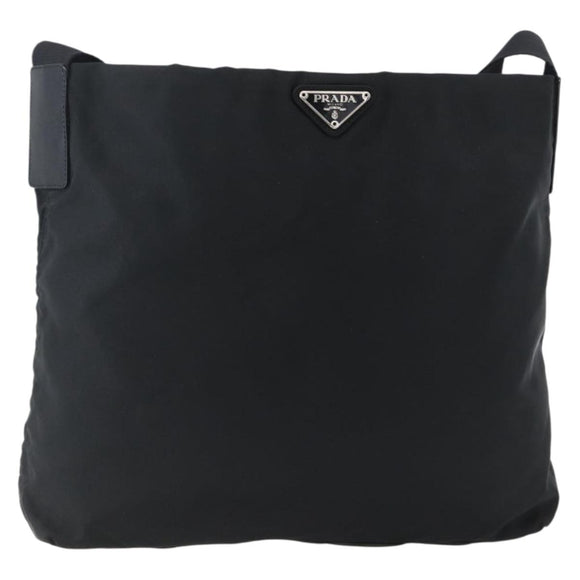 PRADA Shoulder Bag Nylon Black Silver Auth 170446