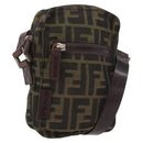 FENDI Zucca Canvas Schoudertas Zwart Bruin Auth 170451-1