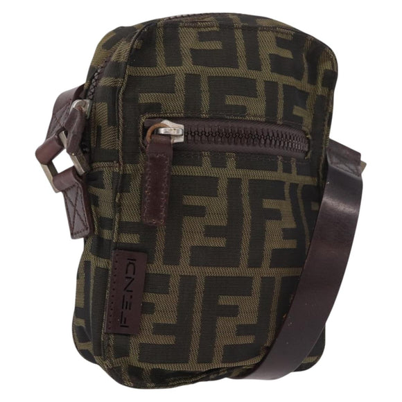 FENDI Zucca Canvas Schoudertas Zwart Bruin Auth 170451