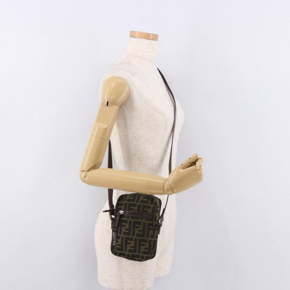FENDI Zucca Canvas Schoudertas Zwart Bruin Auth 170451