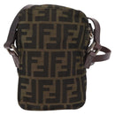 FENDI Zucca Canvas Schoudertas Zwart Bruin Auth 170451-2