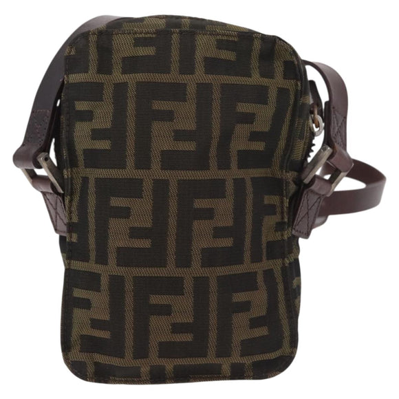 FENDI Zucca Canvas Schoudertas Zwart Bruin Auth 170451