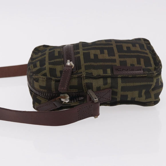 FENDI Zucca Canvas Schoudertas Zwart Bruin Auth 170451