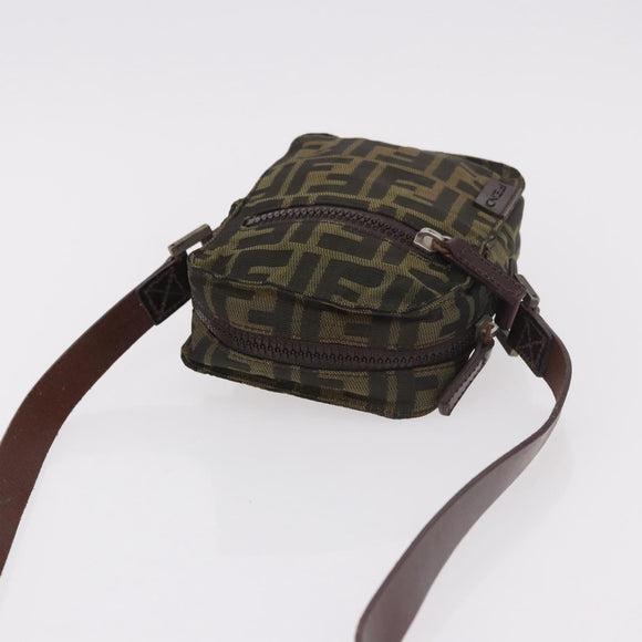 FENDI Zucca Canvas Schoudertas Zwart Bruin Auth 170451