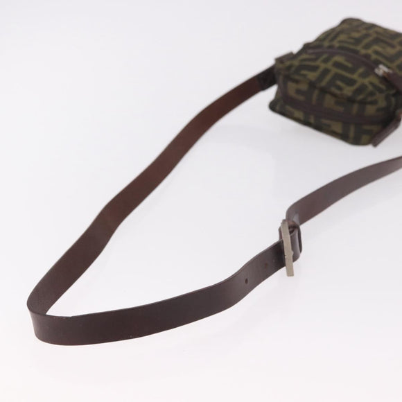 FENDI Zucca Canvas Schoudertas Zwart Bruin Auth 170451