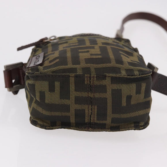 FENDI Zucca Canvas Schoudertas Zwart Bruin Auth 170451