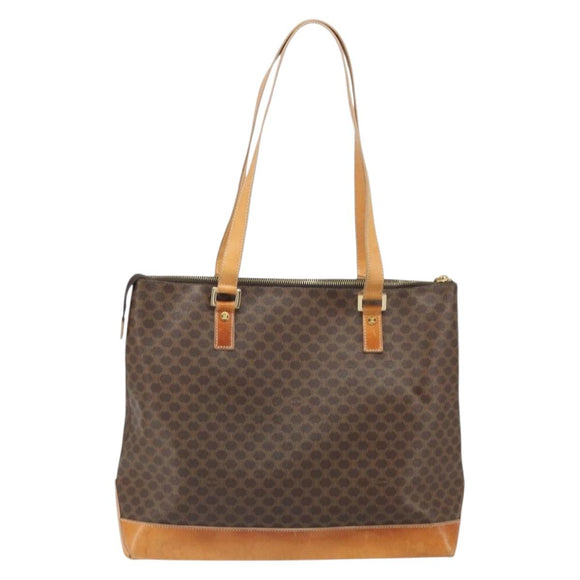 CELINE Macadam Canvas Tote Bag PVC Leather Brown Gold Auth 170454