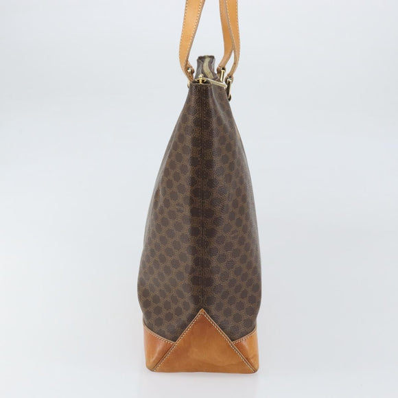 CELINE Macadam Canvas Tote Bag PVC Leather Brown Gold Auth 170454