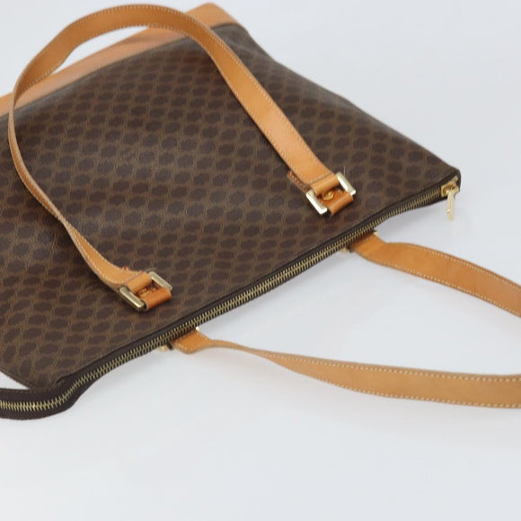 CELINE Macadam Canvas Tote Bag PVC Leather Brown Gold Auth 170454