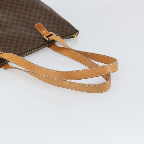 CELINE Macadam Canvas Tote Bag PVC Leather Brown Gold Auth 170454