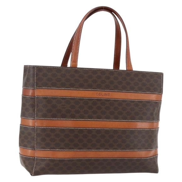 CELINE Macadam Canvas Hand Bag PVC Leather Brown Gold Auth 170455