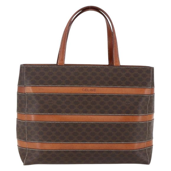 CELINE Macadam Canvas Hand Bag PVC Leather Brown Gold Auth 170455