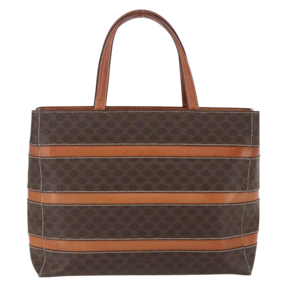 CELINE Macadam Canvas Hand Bag PVC Leather Brown Gold Auth 170455