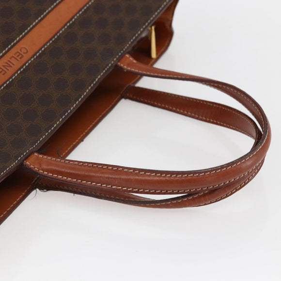 CELINE Macadam Canvas Hand Bag PVC Leather Brown Gold Auth 170455