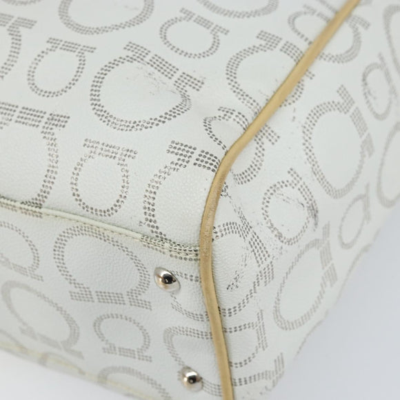 Salvatore Ferragamo Gancini Tote Bag PVC Leather Silver White Auth 170458