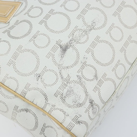 Salvatore Ferragamo Gancini Tote Bag PVC Leather Silver White Auth 170458