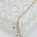 Salvatore Ferragamo Gancini Tote Bag PVC Leather Silver White Auth 170458-13