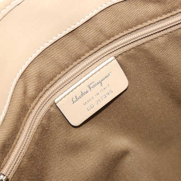 Salvatore Ferragamo Gancini Tote Bag PVC Leather Silver White Auth 170458