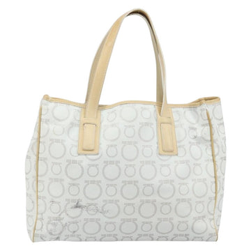 Salvatore Ferragamo Gancini Tote Bag PVC Leather Silver White Auth 170458 - 0