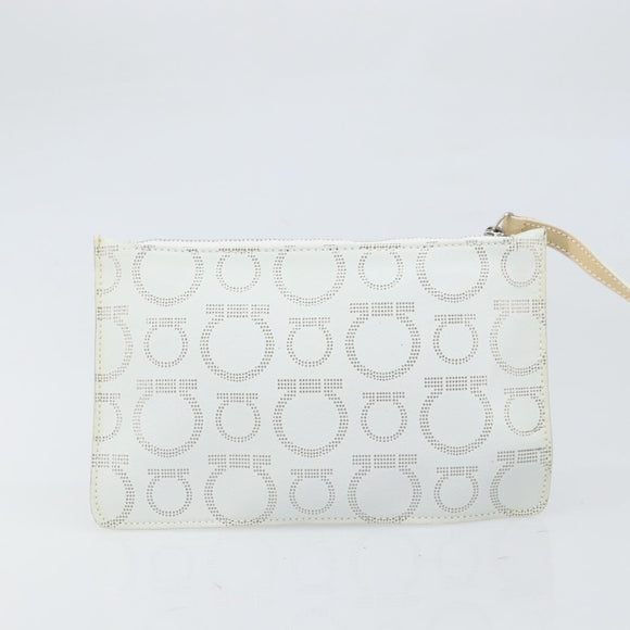 Salvatore Ferragamo Gancini Tote Bag PVC Leather Silver White Auth 170458