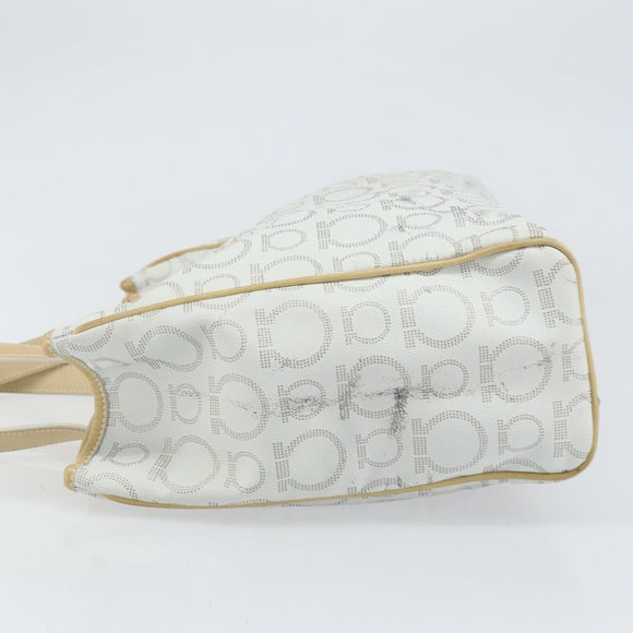Salvatore Ferragamo Gancini Tote Bag PVC Leather Silver White Auth 170458