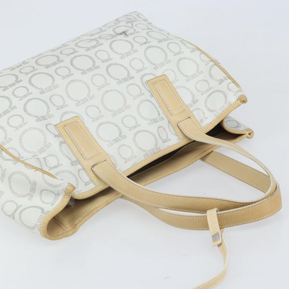 Salvatore Ferragamo Gancini Tote Bag PVC Leather Silver White Auth 170458