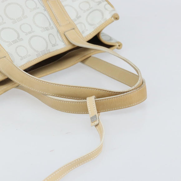 Salvatore Ferragamo Gancini Tote Bag PVC Leather Silver White Auth 170458