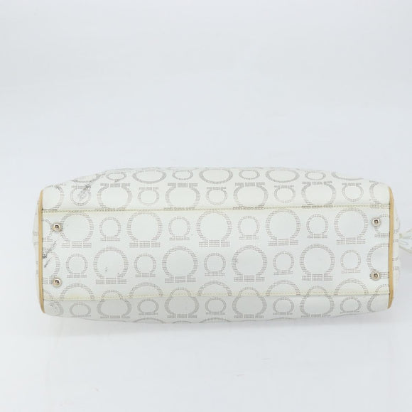 Salvatore Ferragamo Gancini Tote Bag PVC Leather Silver White Auth 170458