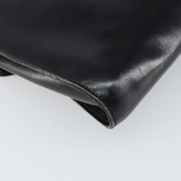 CELINE Clutch Bag Leather Black Gold Auth 170462