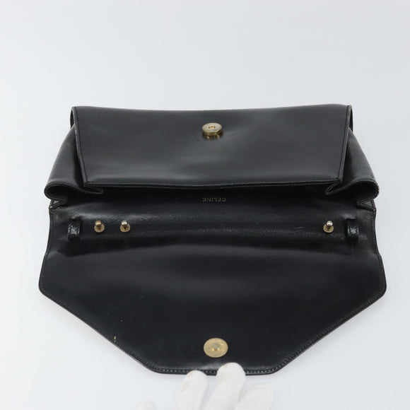 CELINE Clutch Bag Leather Black Gold Auth 170462