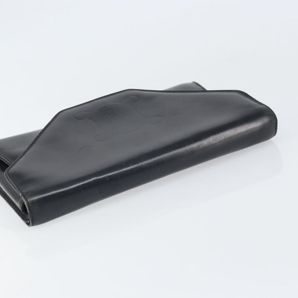 CELINE Clutch Bag Leather Black Gold Auth 170462