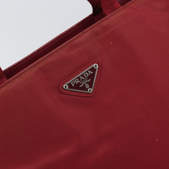 PRADA Tote Bag Nylon Silver Red Auth 170463