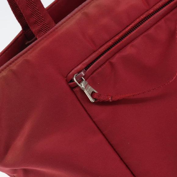PRADA Tote Bag Nylon Silver Red Auth 170463