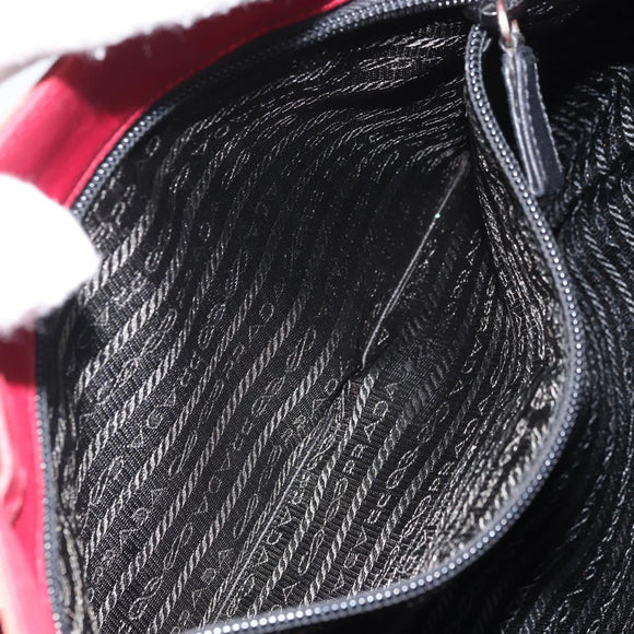 PRADA Tote Bag Nylon Silver Red Auth 170463