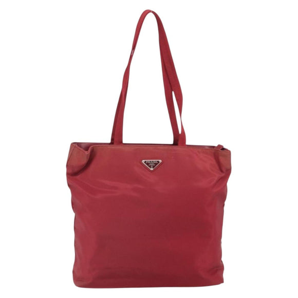 PRADA Tote Bag Nylon Silver Red Auth 170463