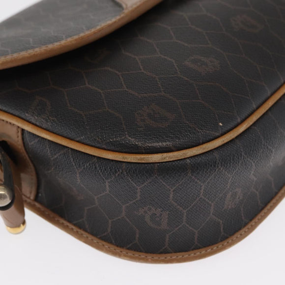 Christian Dior Honeycomb Canvas Shoulder Bag PVC Black Gold Auth 170469