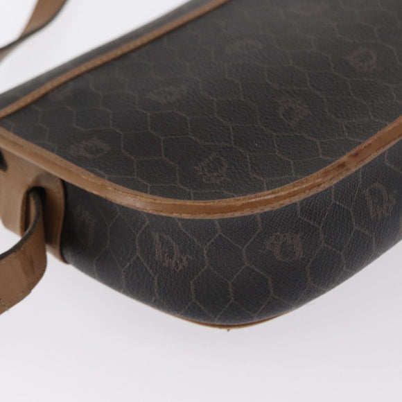 Christian Dior Honeycomb Canvas Shoulder Bag PVC Black Gold Auth 170469