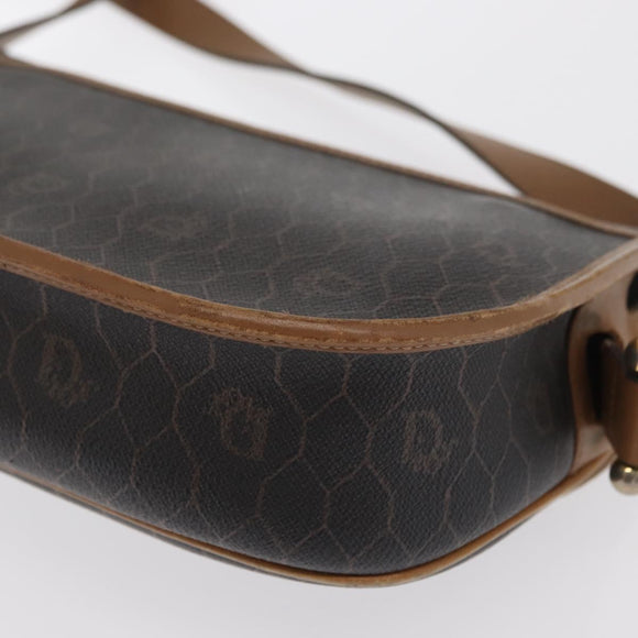 Christian Dior Honeycomb Canvas Shoulder Bag PVC Black Gold Auth 170469