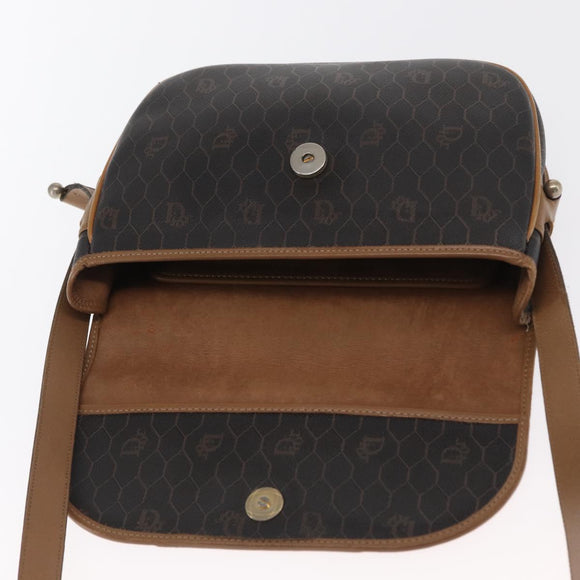 Christian Dior Honeycomb Canvas Shoulder Bag PVC Black Gold Auth 170469