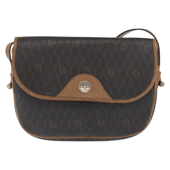 Christian Dior Honeycomb Canvas Shoulder Bag PVC Black Gold Auth 170469