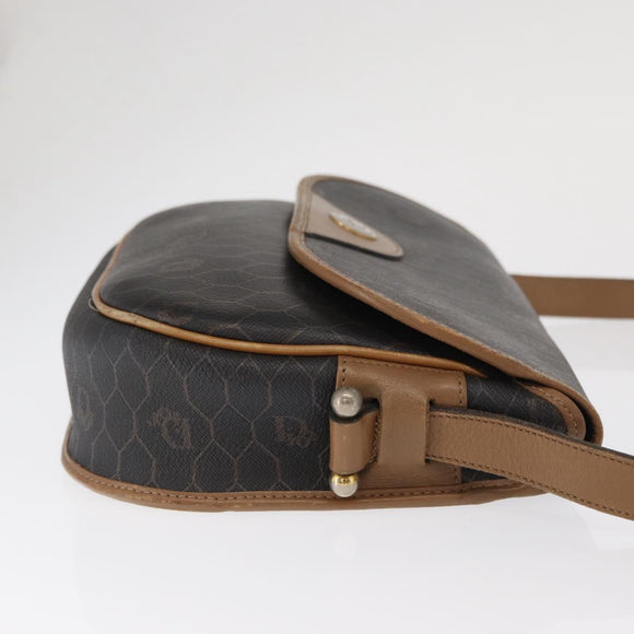 Christian Dior Honeycomb Canvas Shoulder Bag PVC Black Gold Auth 170469