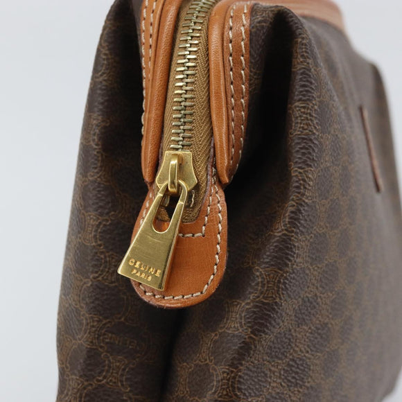 CELINE Macadam Canvas Clutch Bag PVC Brown Gold Auth 170470