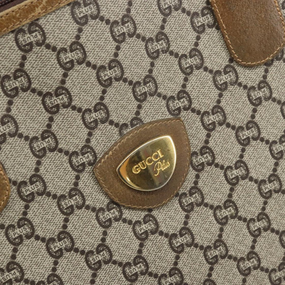 GUCCI GG Plus Supreme Web Sherry Line Tote Bag PVC Beige Gold Auth 170474