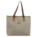 GUCCI GG Plus Supreme Web Sherry Line Tote Bag PVC Beige Gold Auth 170474-13