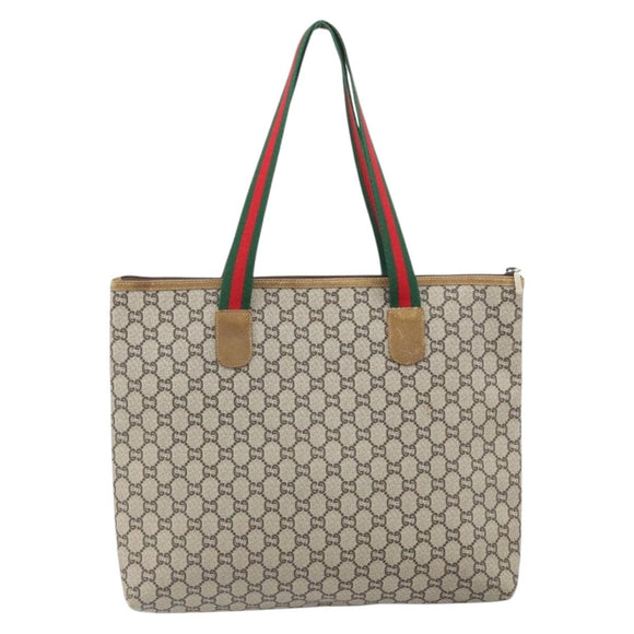 GUCCI GG Plus Supreme Web Sherry Line Tote Bag PVC Beige Gold Auth 170474