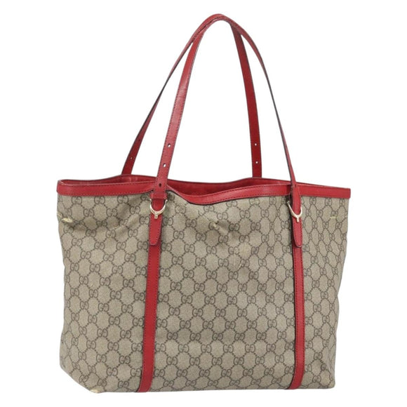 GUCCI GG Supreme Tote Bag PVC Beige Goud Auth 170475